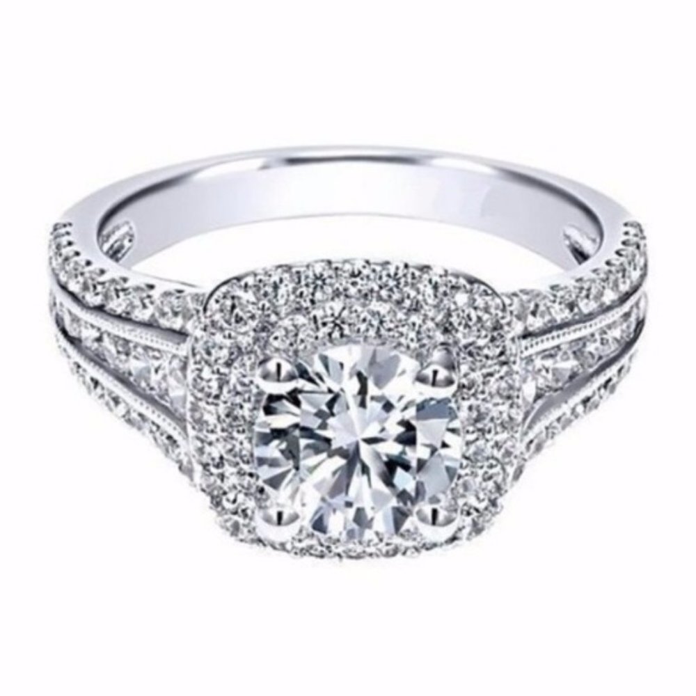 NEW 925 Silver Diamond Halo Ring - Picture 3 of 5